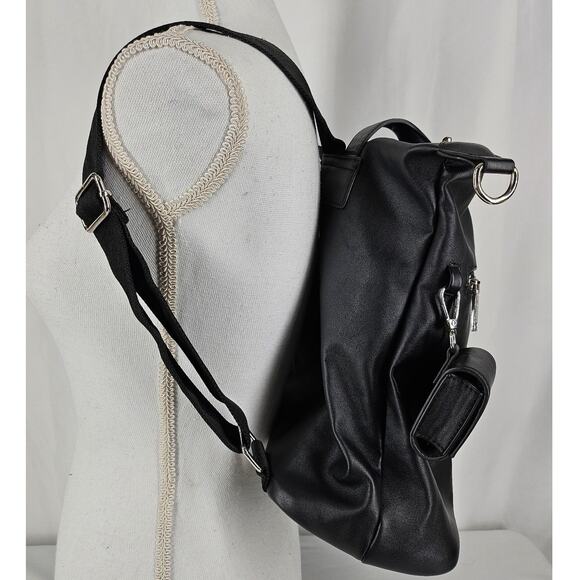 RAE DUNN WOMEN'S BLACK LEATHER BACKPACK W/ EARBUD CASE - STYLISH & FUNCTIONAL - Picture 2 of 16